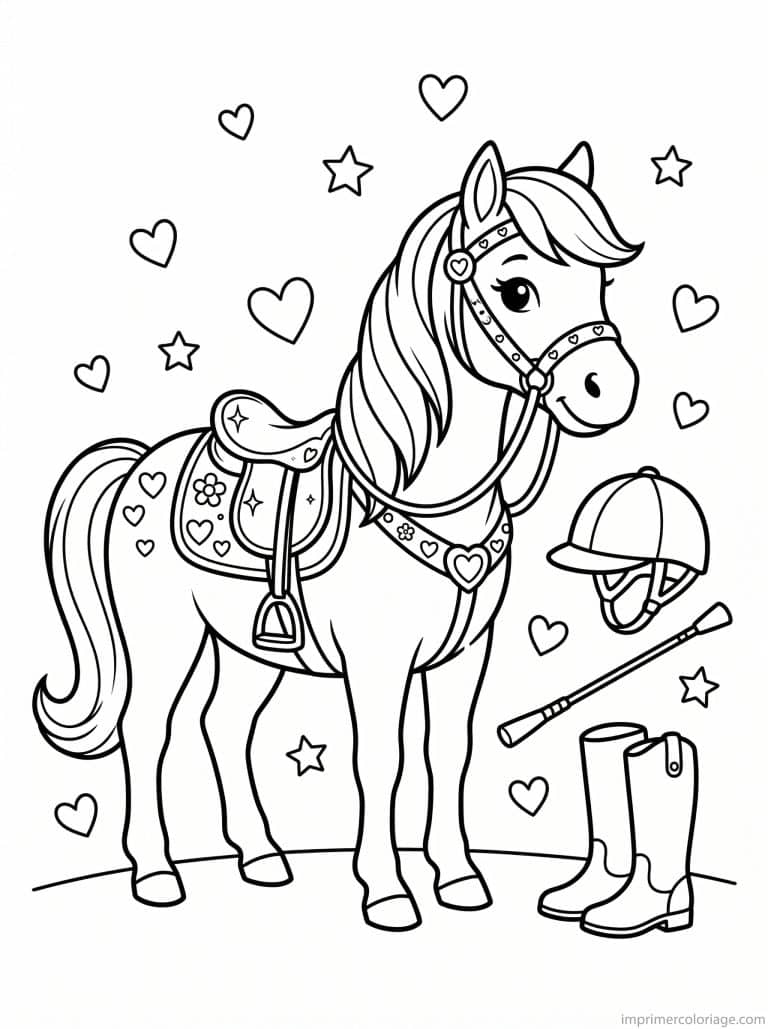 coloriage poney selle equipement equitation coeurs à imprimer coloriage poney selle equipement equitation coeurs - dessin gratuit à imprimer