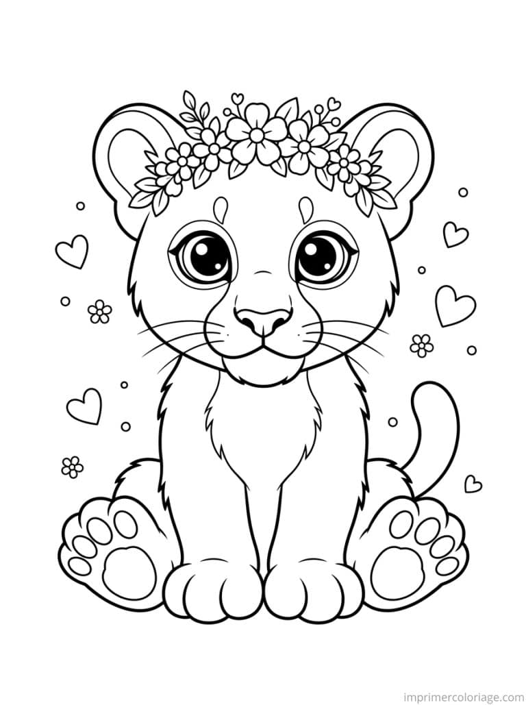 coloriage puma cute bebe couronne - dessin gratuit &agrave; imprimer
