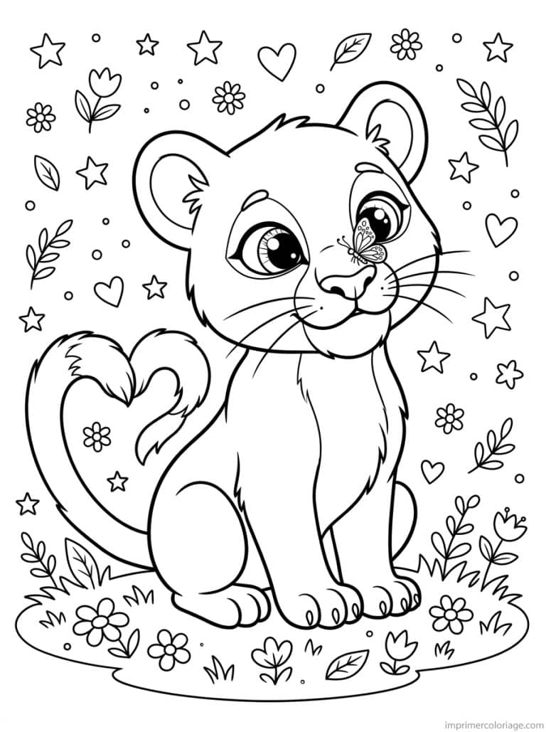 coloriage puma cute papillon nez - dessin gratuit &agrave; imprimer