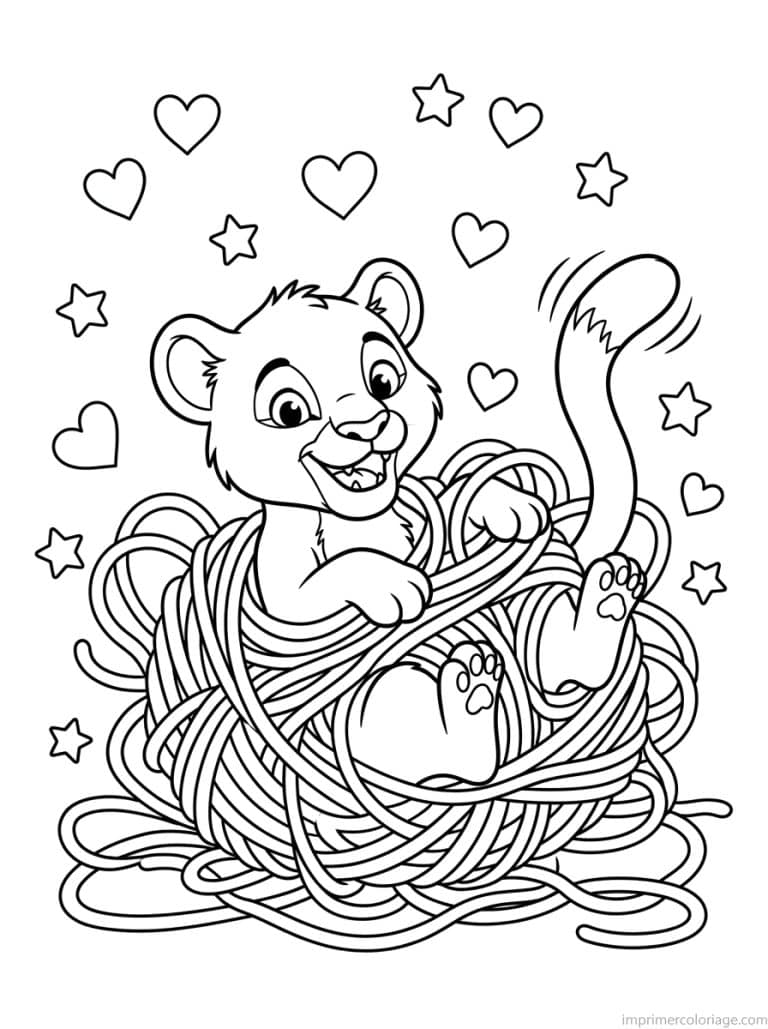 coloriage puma cute pelote embrouillee - dessin gratuit &agrave; imprimer