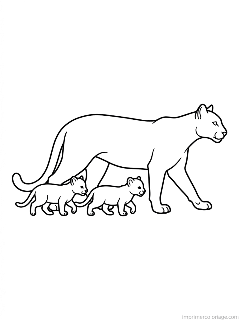 coloriage puma famille petits - dessin gratuit &agrave; imprimer