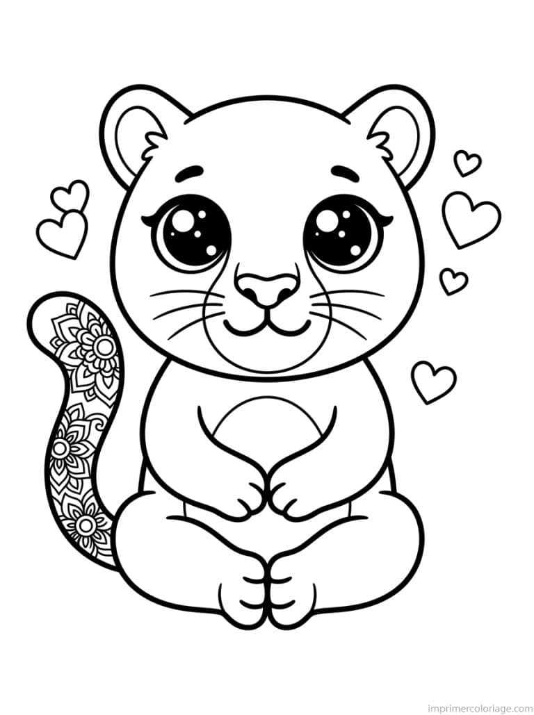 coloriage puma kawaii meditation mandala - dessin gratuit &agrave; imprimer