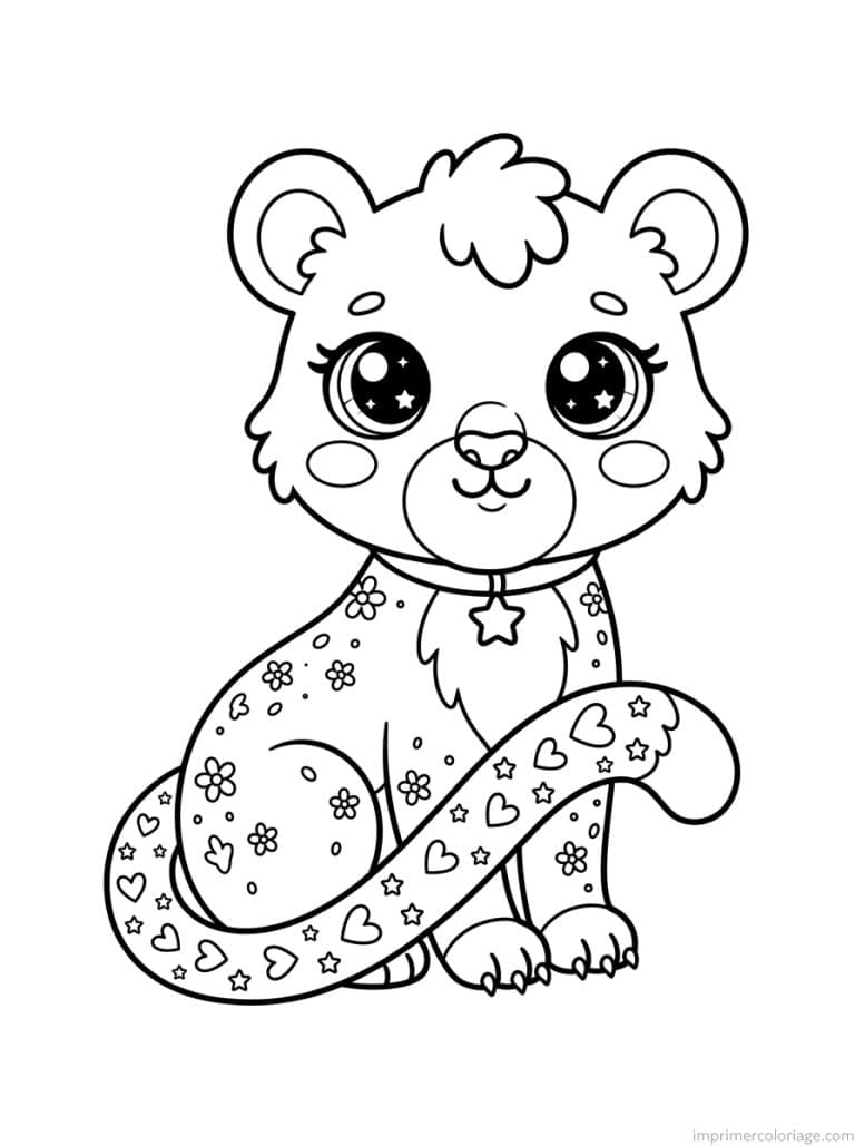 coloriage puma kawaii queue etoiles - dessin gratuit &agrave; imprimer