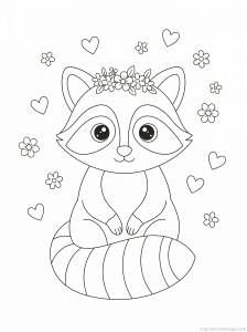 coloriage raton laveur cute couronne - dessin gratuit à imprimer