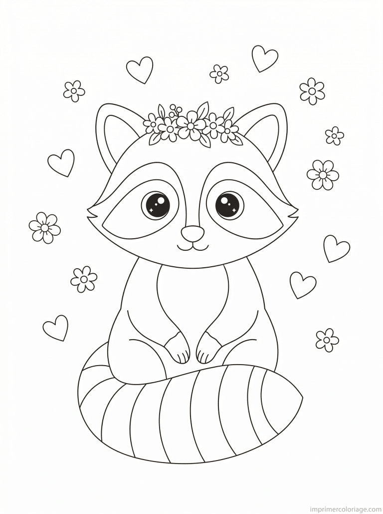 coloriage raton laveur cute couronne - dessin gratuit &agrave; imprimer