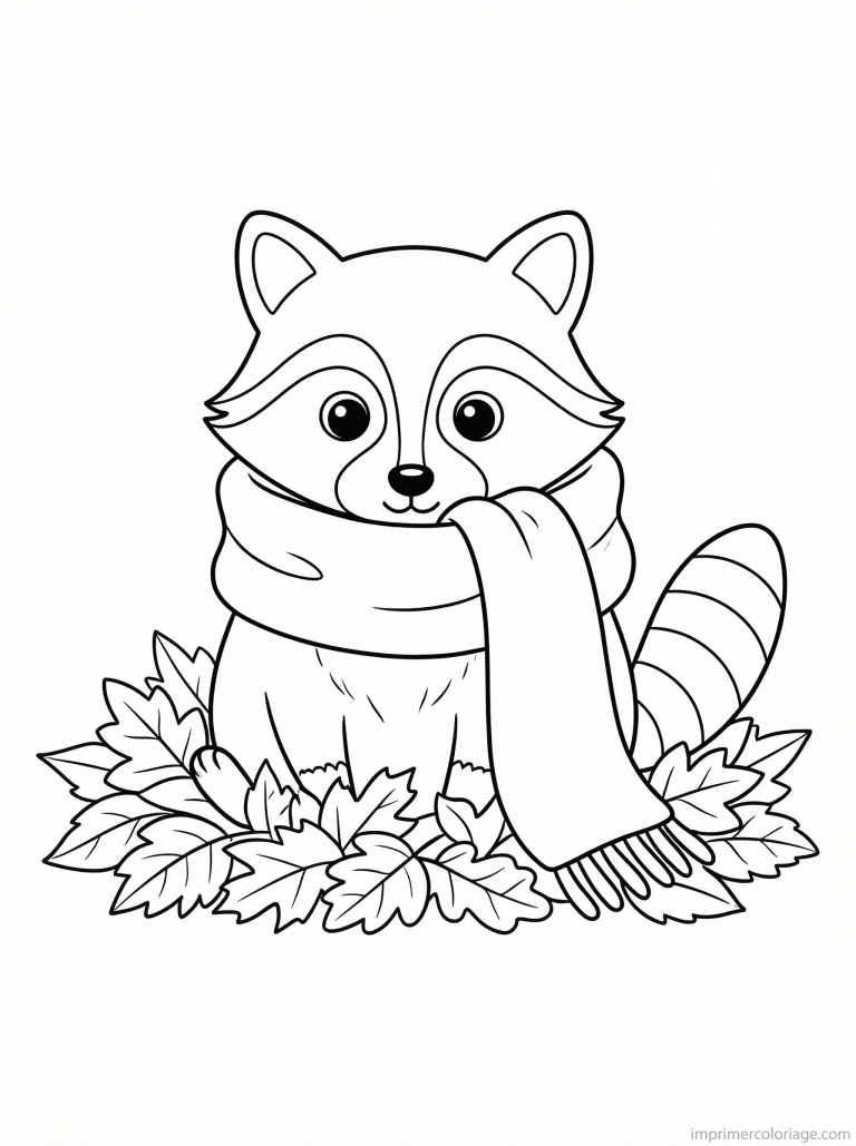 coloriage raton laveur cute echarpe - dessin gratuit &agrave; imprimer