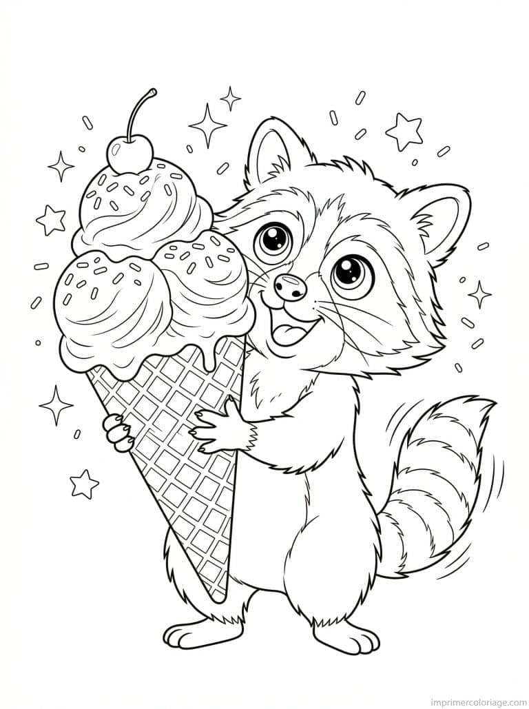 coloriage raton laveur cute glace - dessin gratuit &agrave; imprimer