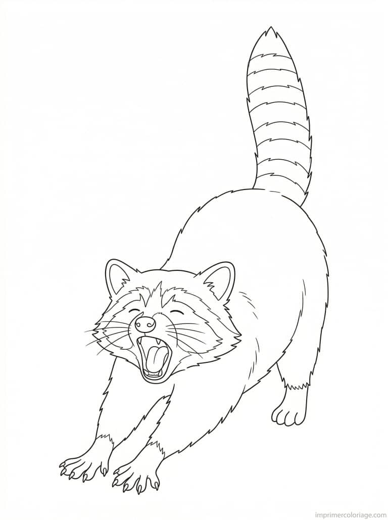 coloriage raton laveur etire baillement - dessin gratuit &agrave; imprimer