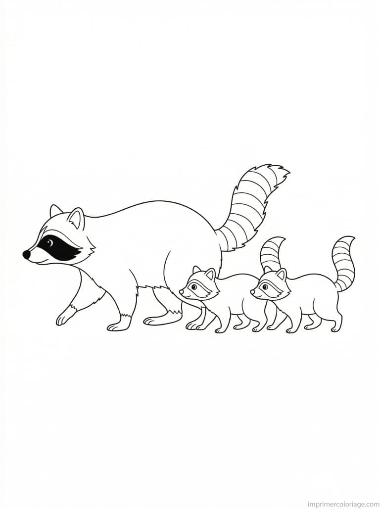 coloriage raton laveur famille petits - dessin gratuit &agrave; imprimer
