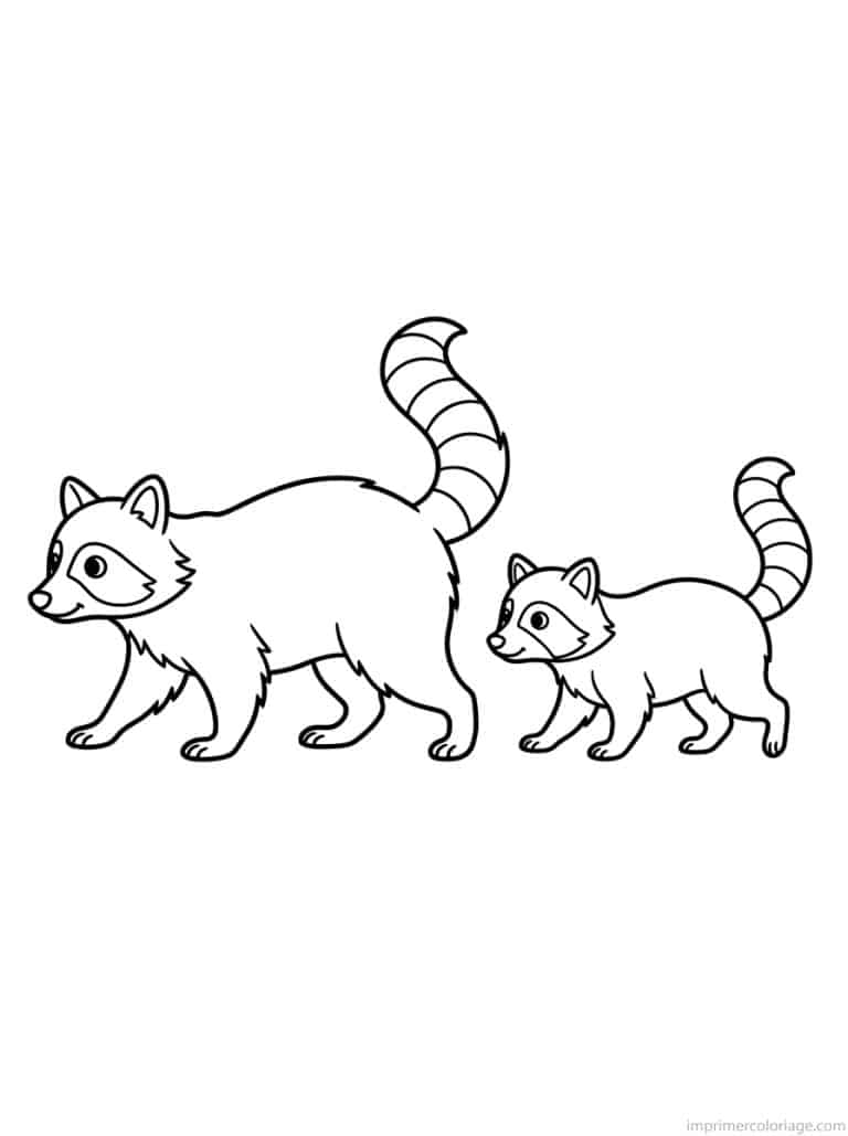 coloriage raton laveur famille petits - dessin gratuit &agrave; imprimer