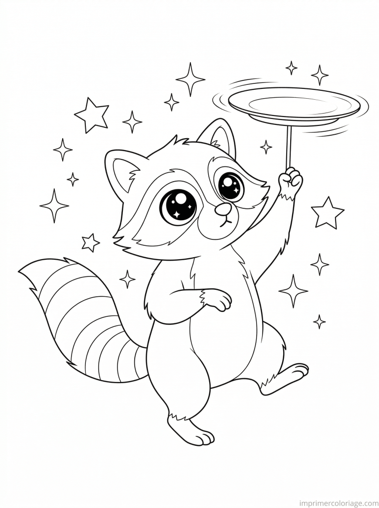 coloriage raton laveur kawaii cirque - dessin gratuit &agrave; imprimer