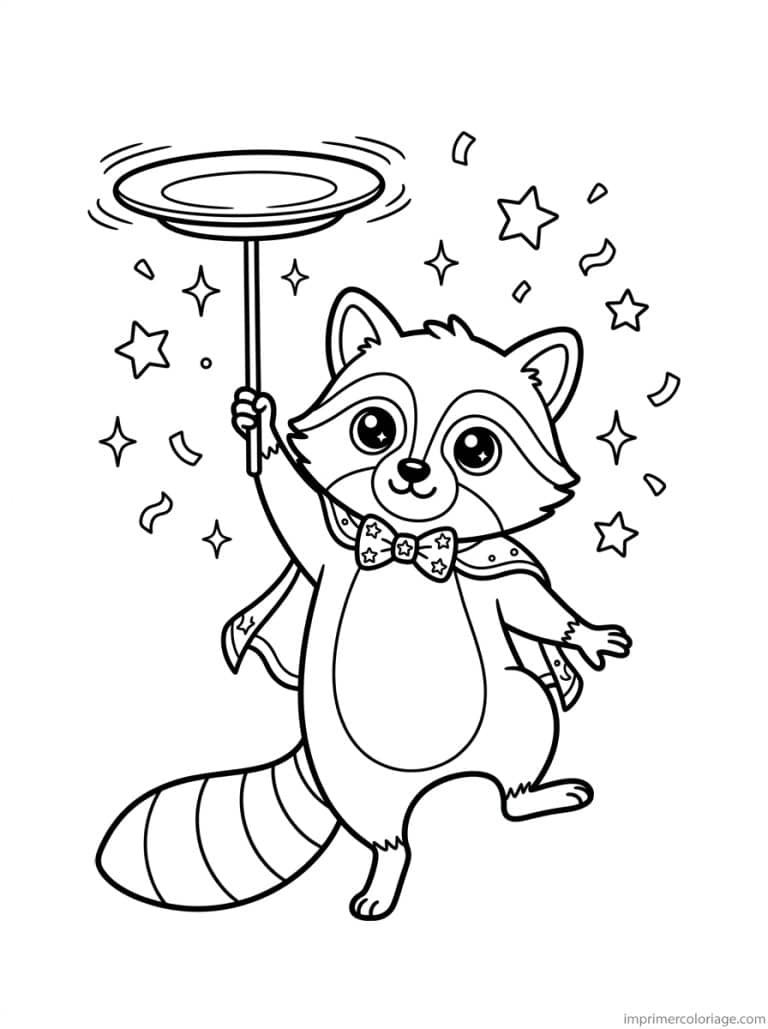 coloriage raton laveur kawaii cirque assiette - dessin gratuit &agrave; imprimer