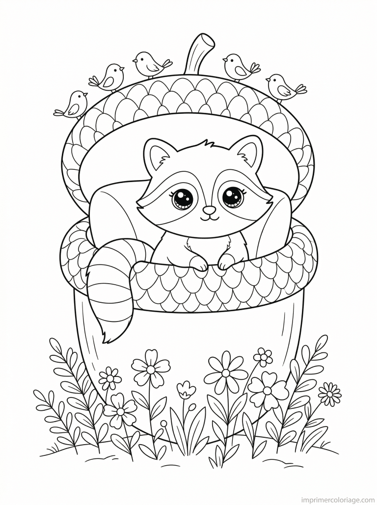 coloriage raton laveur kawaii gland - dessin gratuit &agrave; imprimer