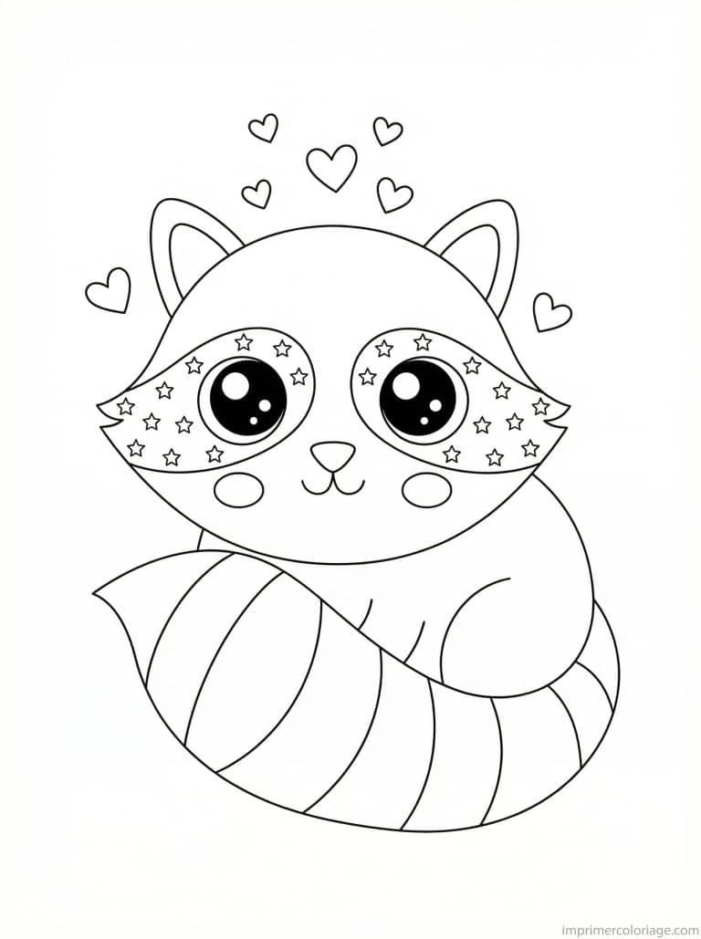 coloriage raton laveur kawaii masque - dessin gratuit &agrave; imprimer