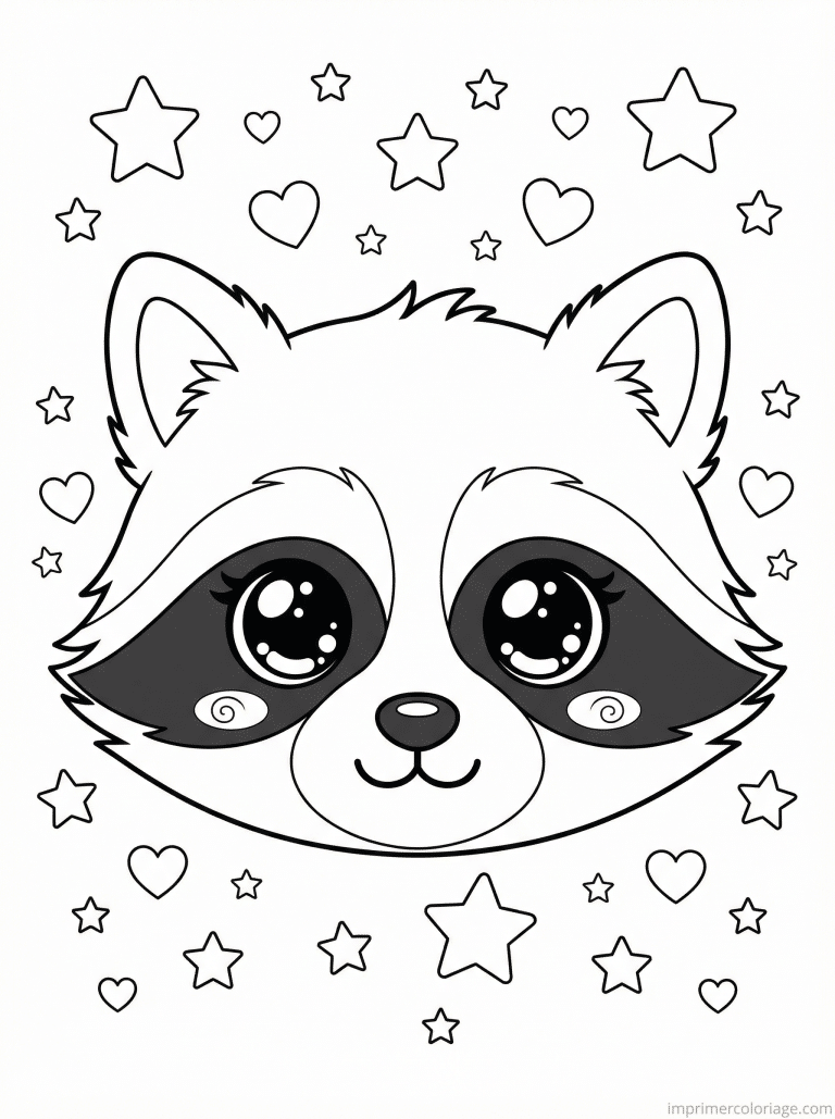 coloriage raton laveur kawaii visage - dessin gratuit &agrave; imprimer