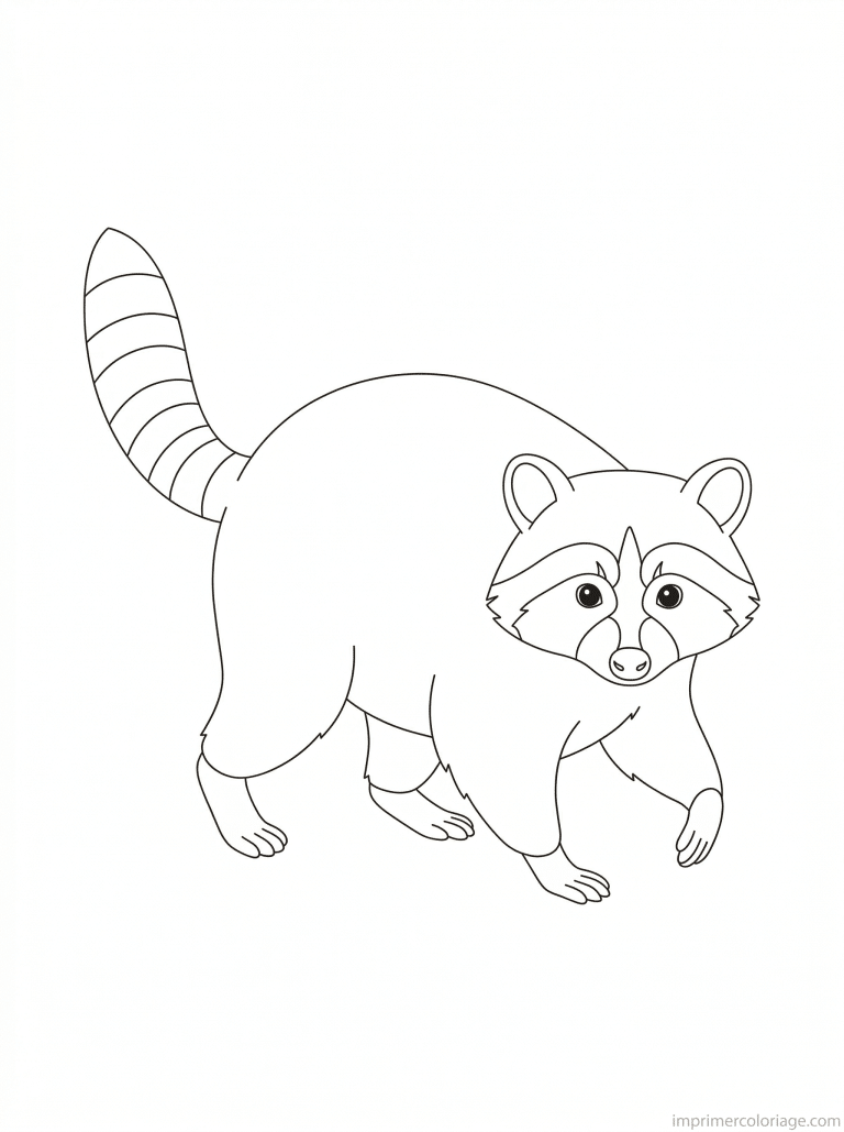 coloriage raton laveur marche queue - dessin gratuit &agrave; imprimer