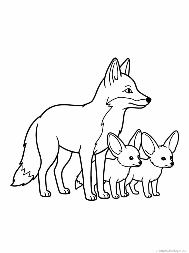 coloriage renard famille renardeaux - dessin gratuit &agrave; imprimer