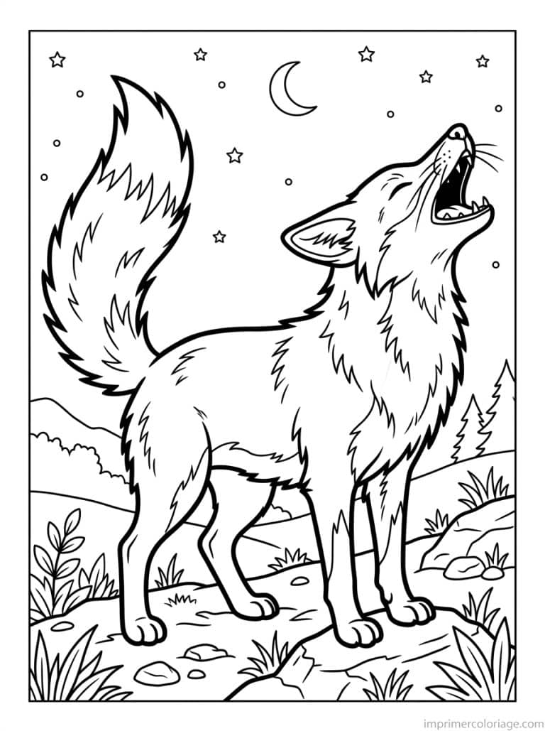 coloriage renard hurle tete levee - dessin gratuit &agrave; imprimer