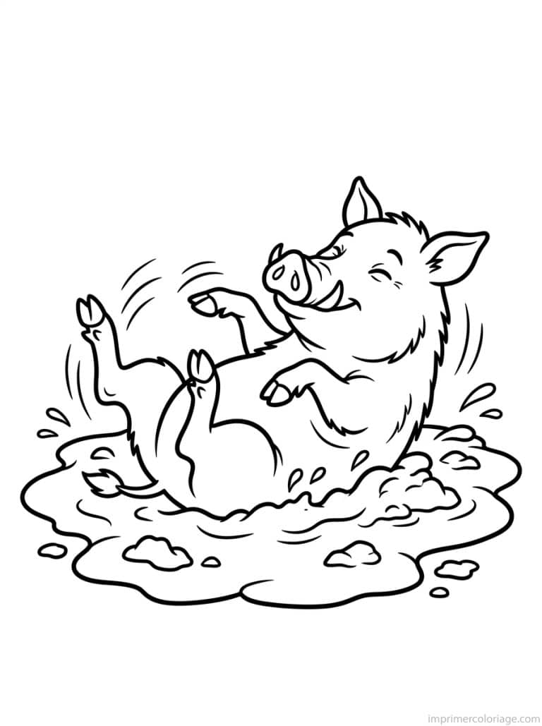 coloriage sanglier bauge boue - dessin gratuit &agrave; imprimer