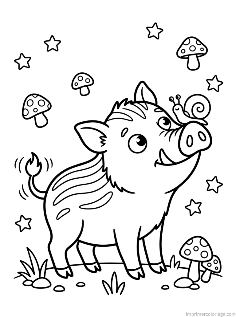 coloriage sanglier cute marcassin escargot - dessin gratuit &agrave; imprimer