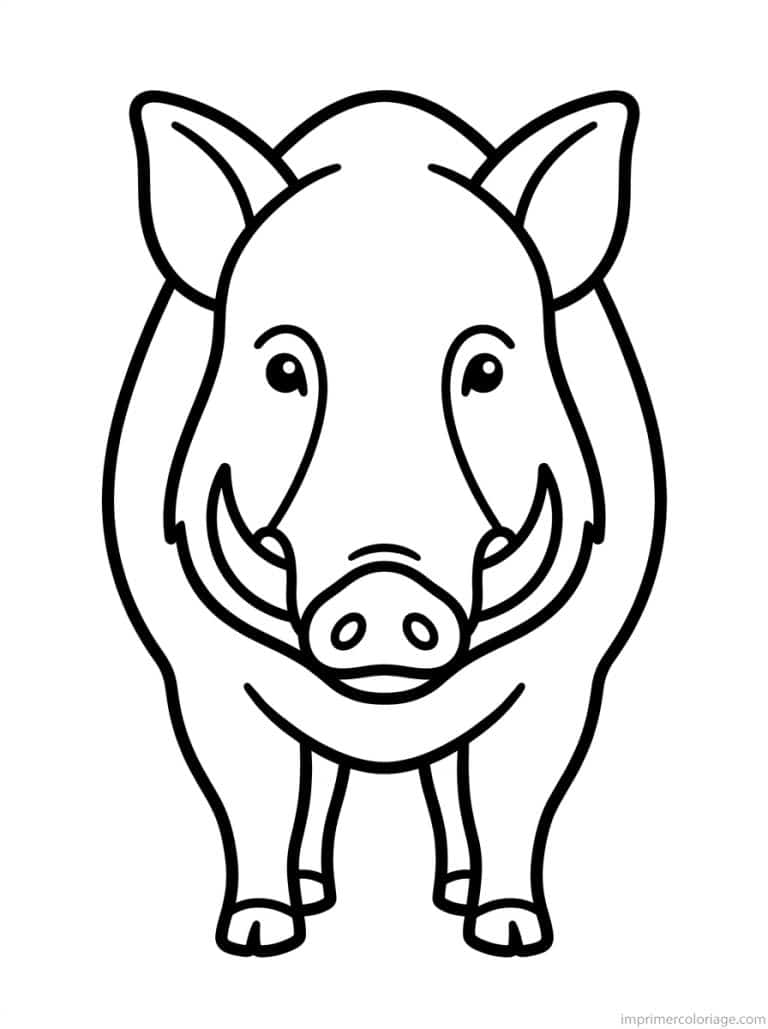 coloriage sanglier face defenses - dessin gratuit &agrave; imprimer