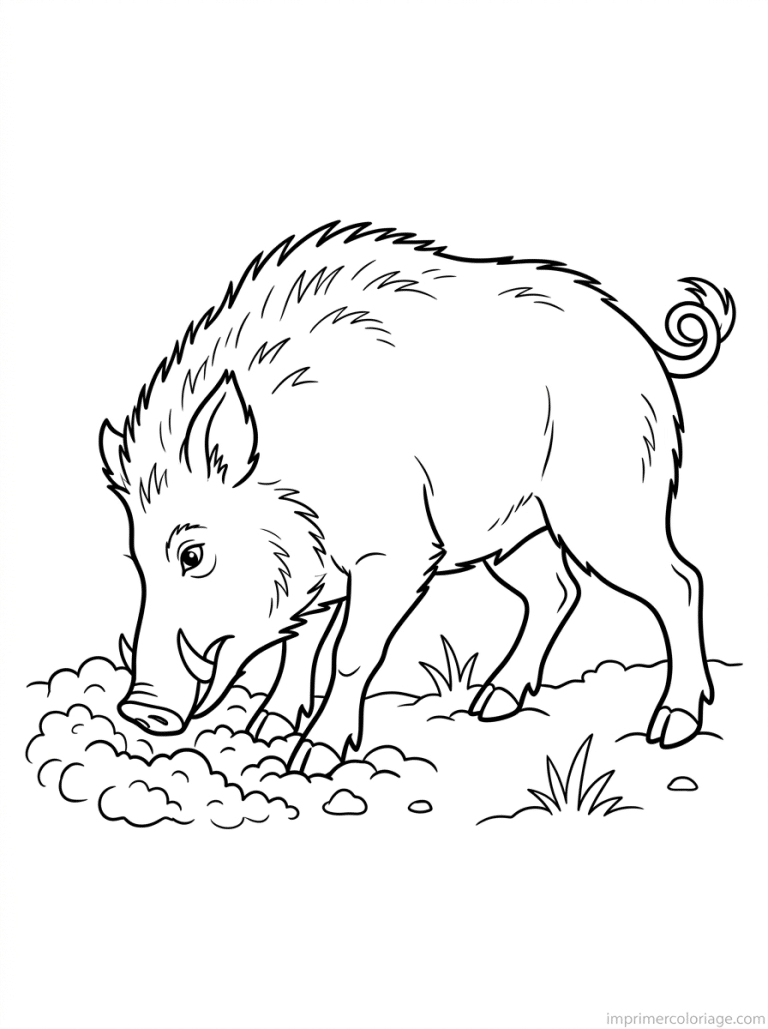 coloriage sanglier fouille groin sol - dessin gratuit &agrave; imprimer