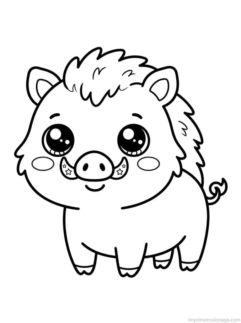 coloriage sanglier kawaii defenses etoiles - dessin gratuit &agrave; imprimer