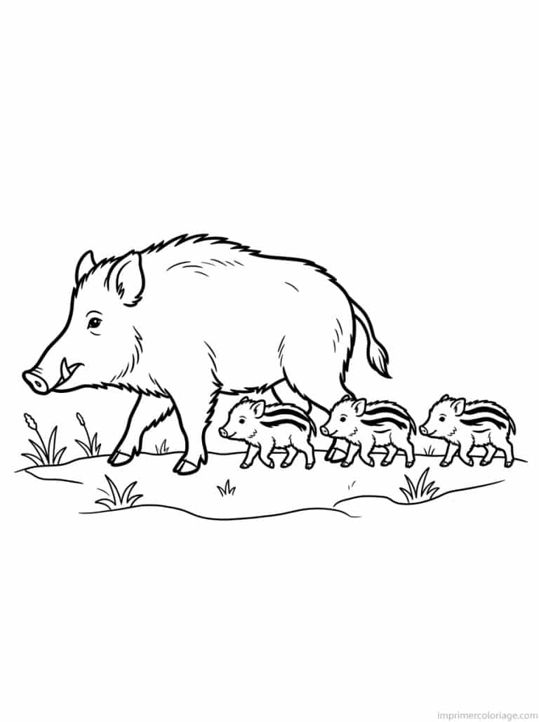 coloriage sanglier laie marcassins file - dessin gratuit &agrave; imprimer