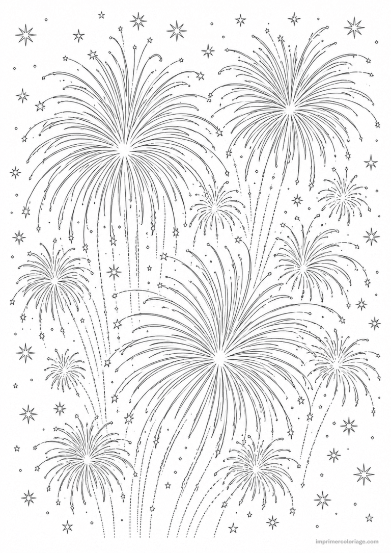 coloriage feu artifice fins chrysantheme - dessin gratuit &agrave; imprimer