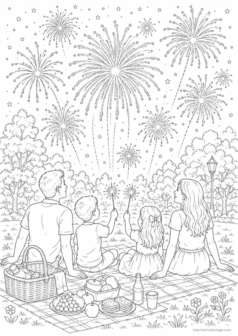 coloriage feu artifice scene chateau dragon - dessin gratuit &agrave; imprimer