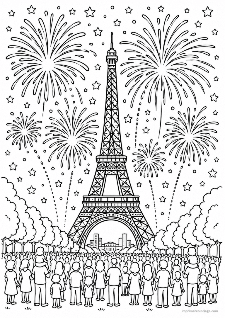 coloriage feu artifice scene fete foraine - dessin gratuit &agrave; imprimer