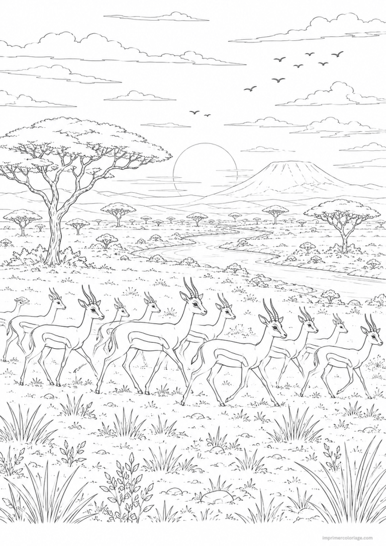 coloriage gazelle savane scene à imprimer coloriage gazelle savane scene - dessin gratuit à imprimer
