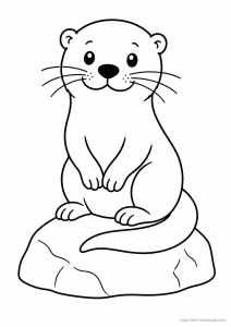 coloriage loutre assise rocher - dessin gratuit à imprimer