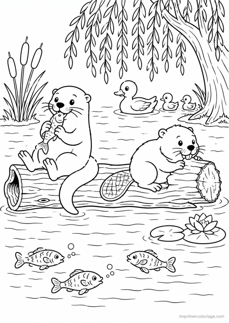 coloriage loutre castor tronc flottant à imprimer coloriage loutre castor tronc flottant - dessin gratuit à imprimer