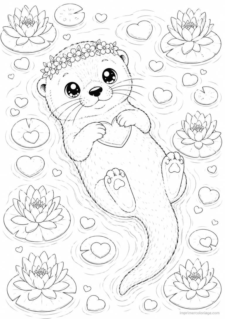coloriage loutre couronne fleurs coeurs à imprimer coloriage loutre couronne fleurs coeurs - dessin gratuit à imprimer