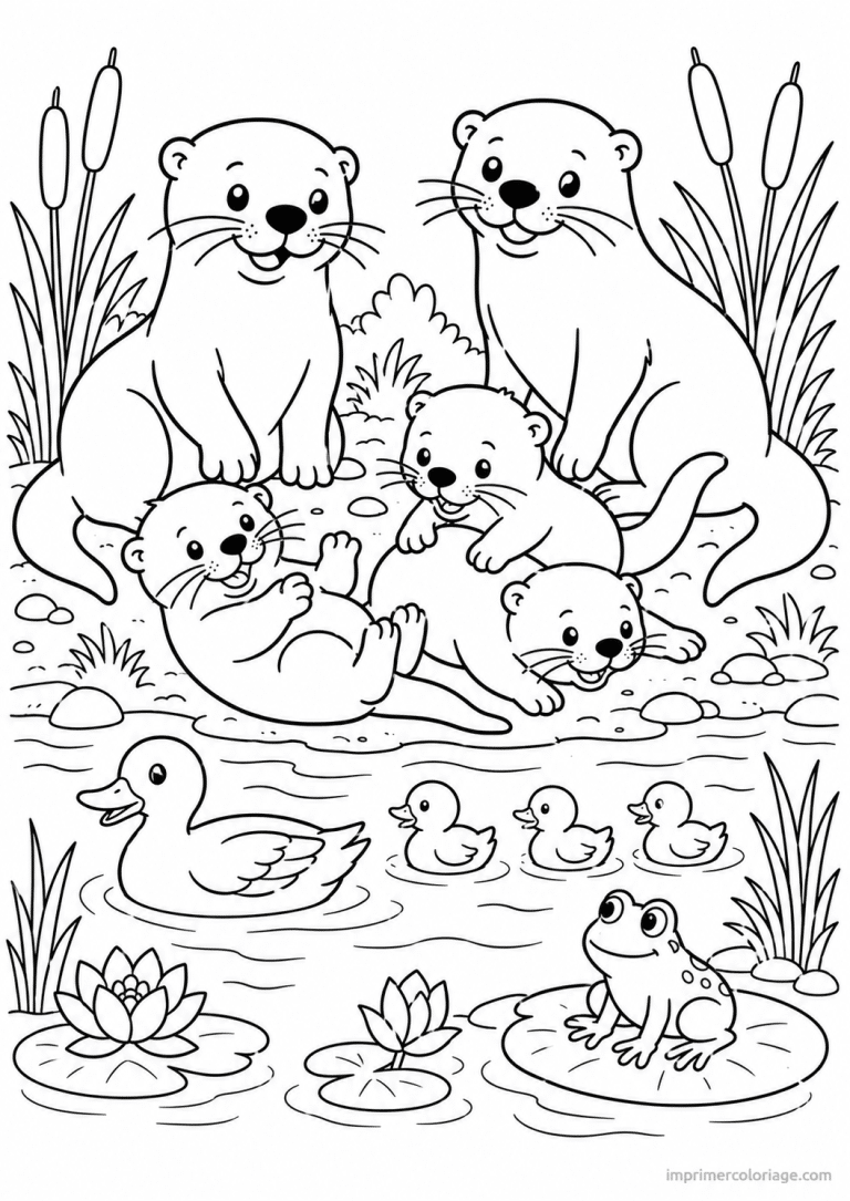 coloriage loutre famille grenouille etang à imprimer coloriage loutre famille grenouille etang - dessin gratuit à imprimer