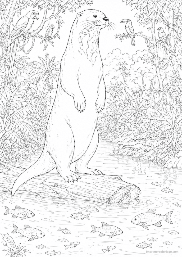 coloriage loutre geante jungle toucan à imprimer coloriage loutre geante jungle toucan - dessin gratuit à imprimer