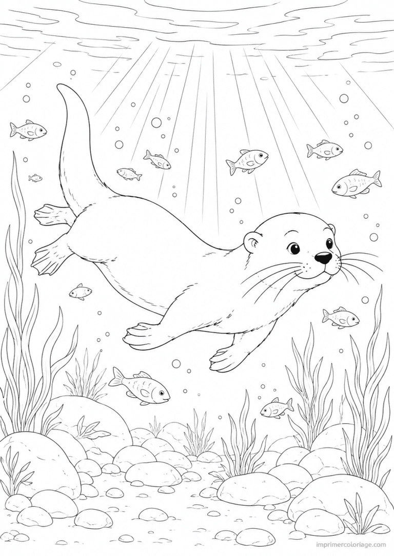 coloriage loutre nage sous eau poissons à imprimer coloriage loutre nage sous eau poissons - dessin gratuit à imprimer