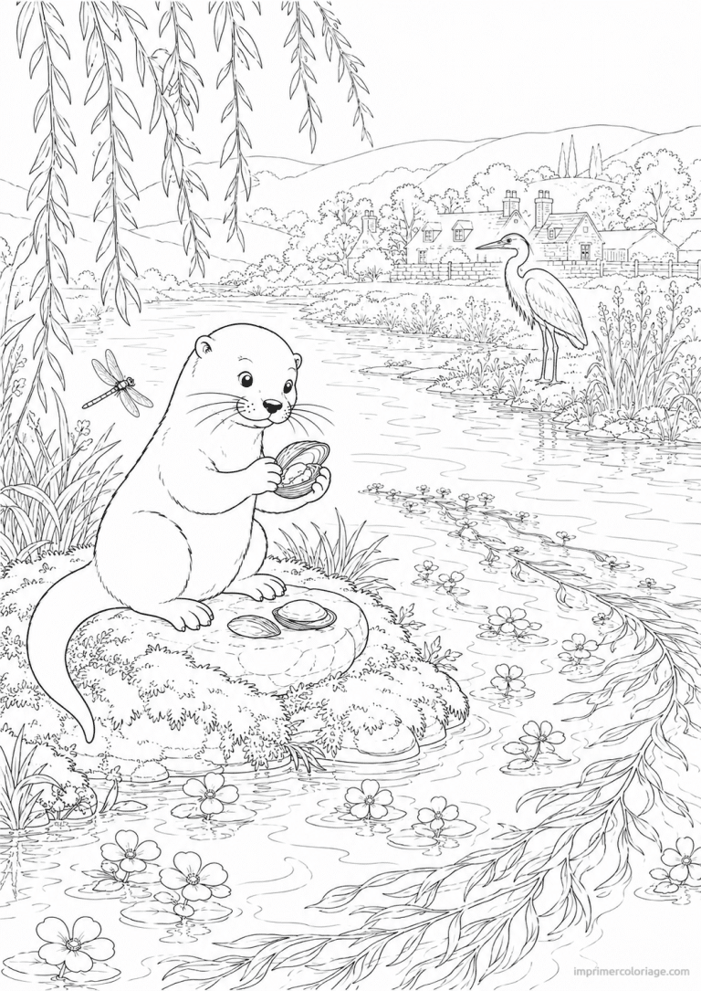 coloriage loutre rocher riviere heron à imprimer coloriage loutre rocher riviere heron - dessin gratuit à imprimer