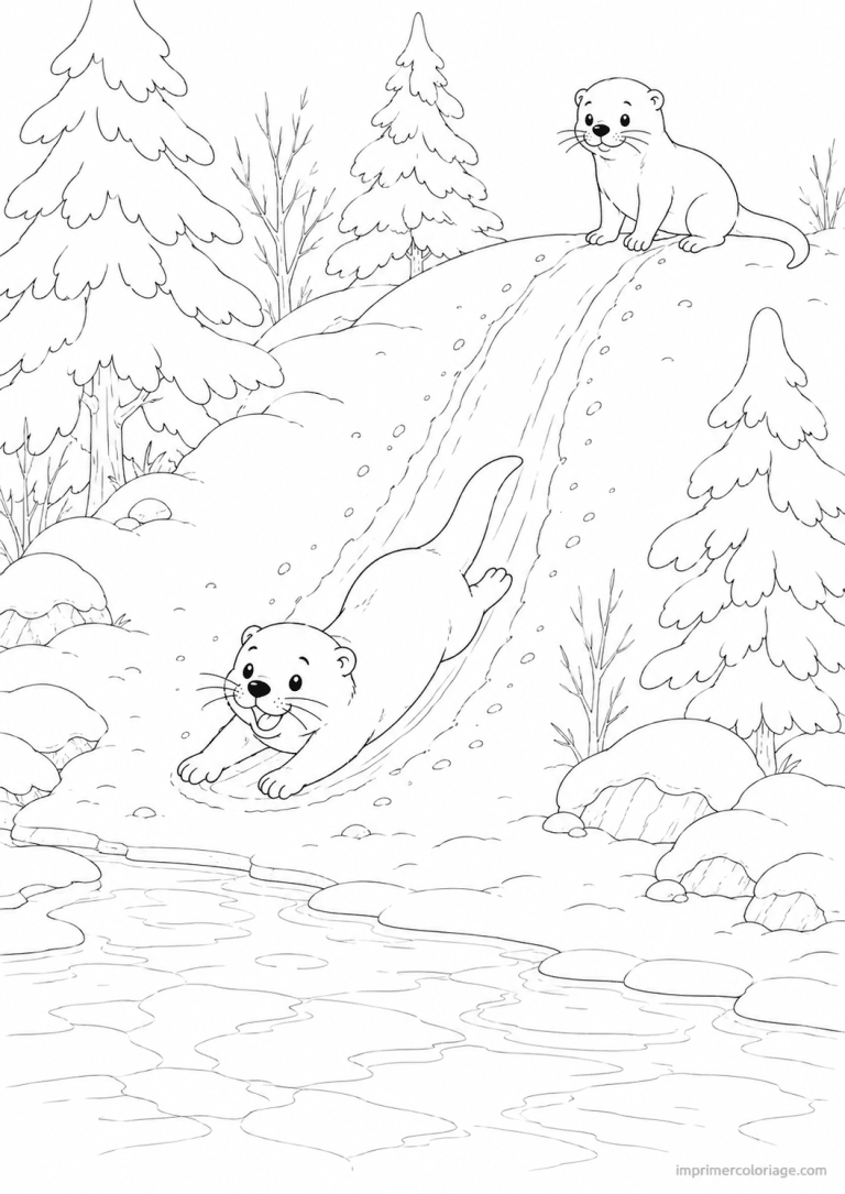 coloriage loutre toboggan neige à imprimer coloriage loutre toboggan neige - dessin gratuit à imprimer
