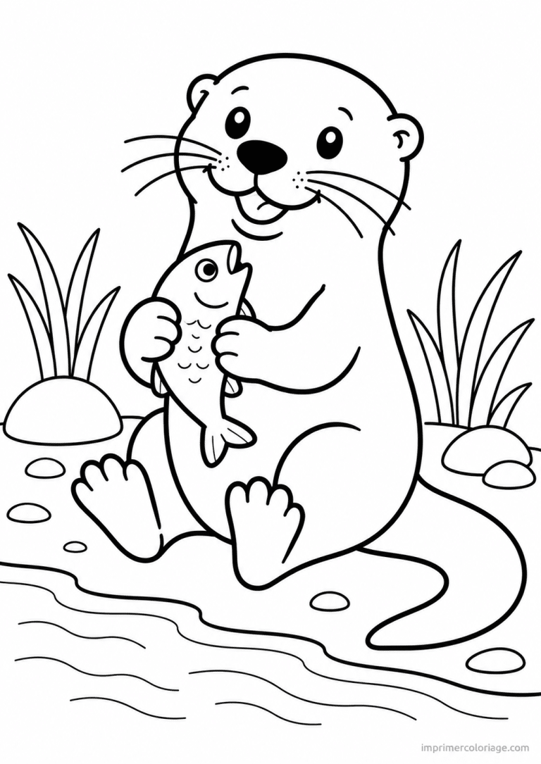 coloriage loutre trait epais poisson à imprimer coloriage loutre trait epais poisson - dessin gratuit à imprimer