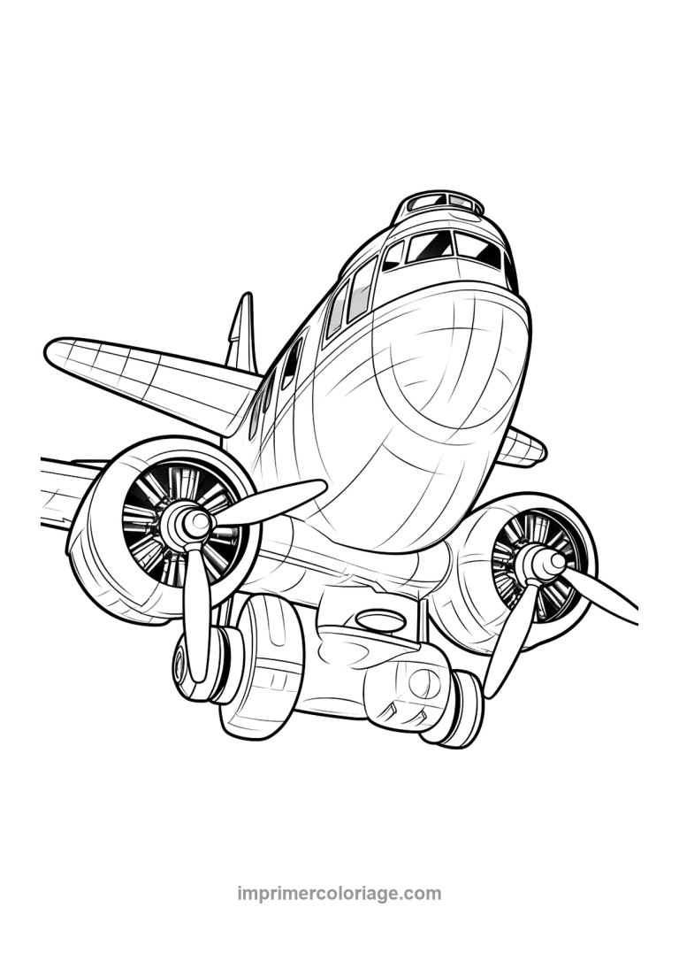 avion ancien bimoteur helices piquer - dessin gratuit &agrave; imprimer