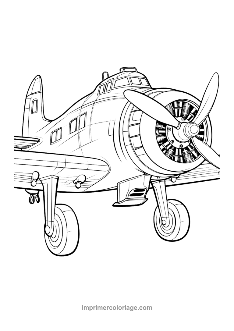 avion ancien helice moteur radial - dessin gratuit &agrave; imprimer