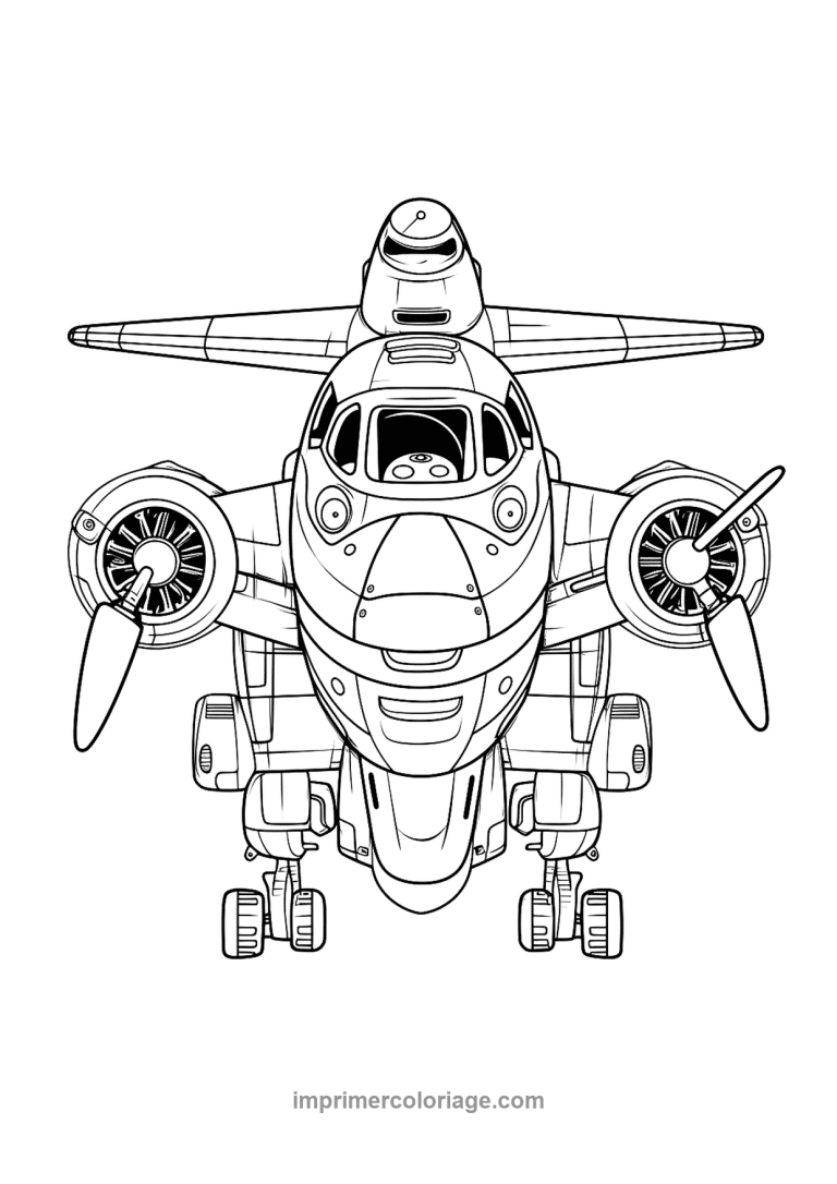 avion bimoteur helices face cockpit - dessin gratuit &agrave; imprimer