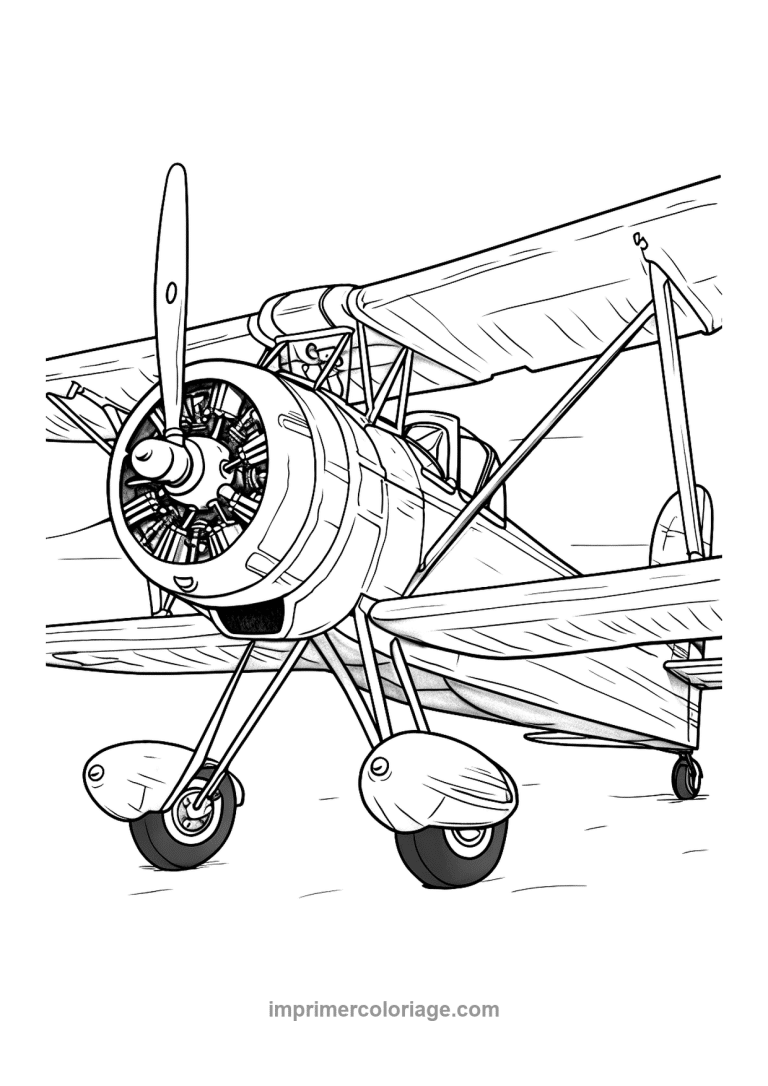 avion biplan helice moteur etoile - dessin gratuit &agrave; imprimer
