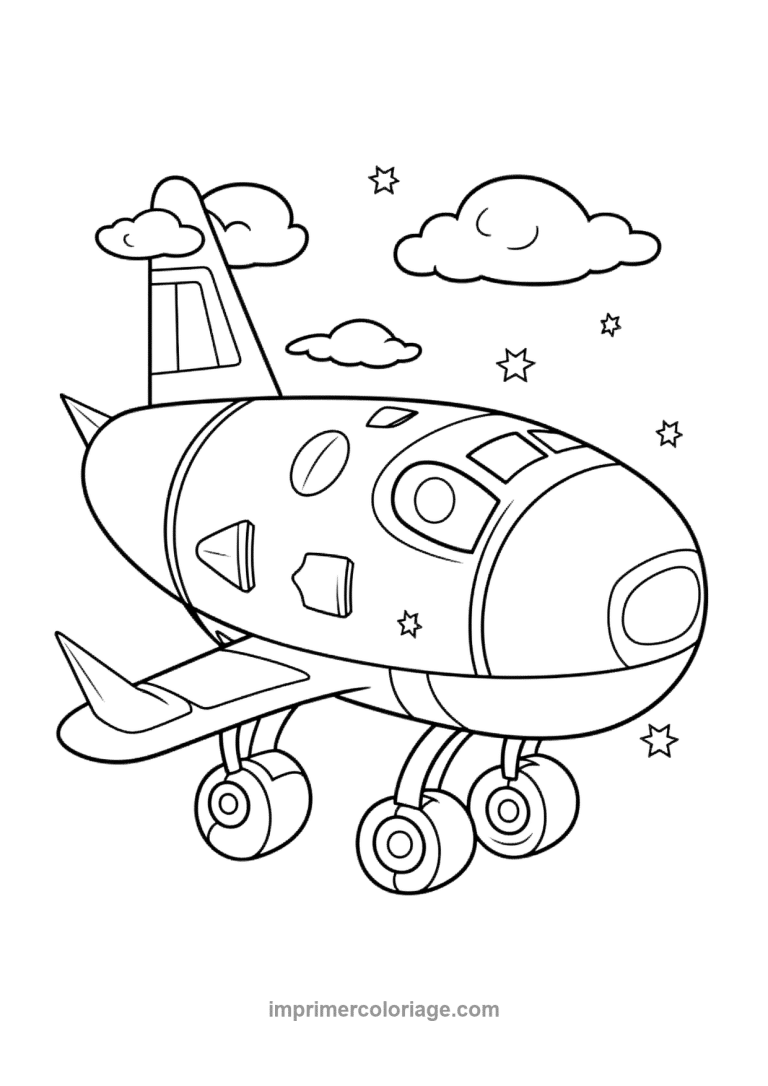 avion cartoon fusee etoiles nuages - dessin gratuit &agrave; imprimer