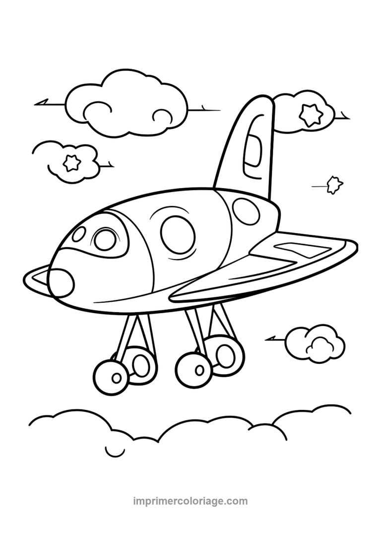 avion cartoon navette nuages etoiles - dessin gratuit &agrave; imprimer
