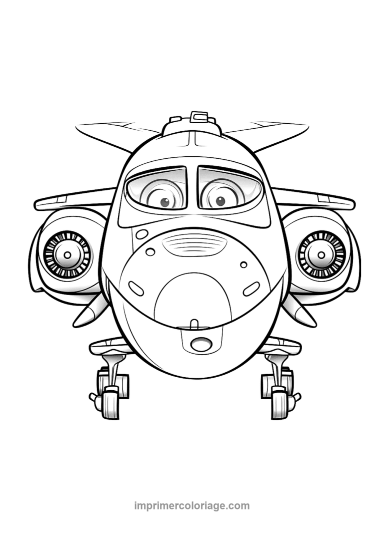 avion cartoon souriant turbines roues - dessin gratuit &agrave; imprimer
