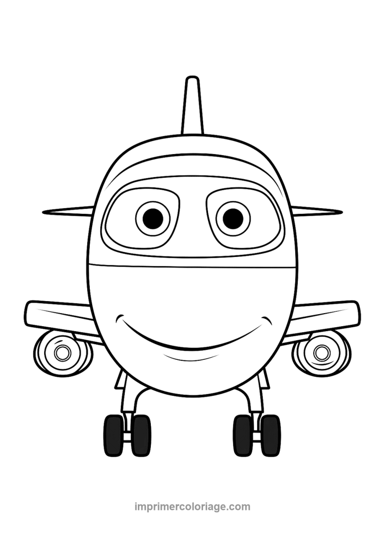 avion cartoon souriant visage yeux - dessin gratuit &agrave; imprimer