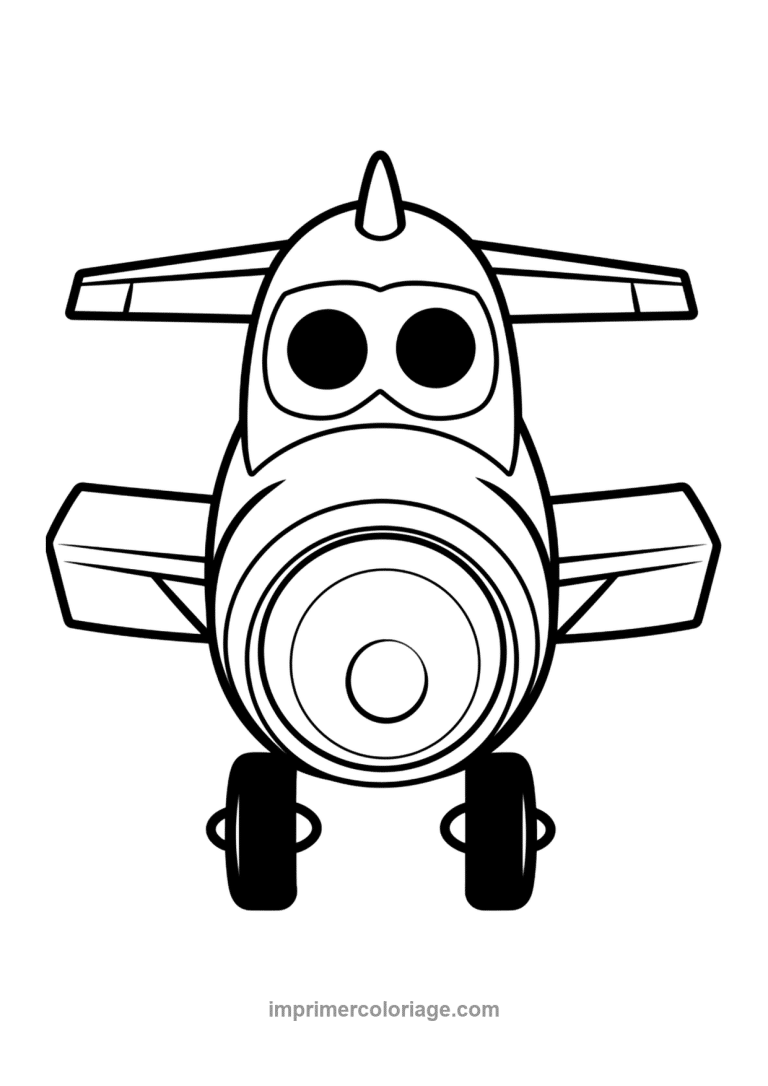 avion cartoon yeux noirs roues - dessin gratuit &agrave; imprimer